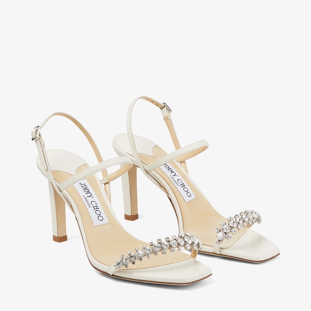 Jimmy Choo Bridal Meira 85mm Sandal High Heels w/ Crystals Size 38.5 IT / 7.5 US